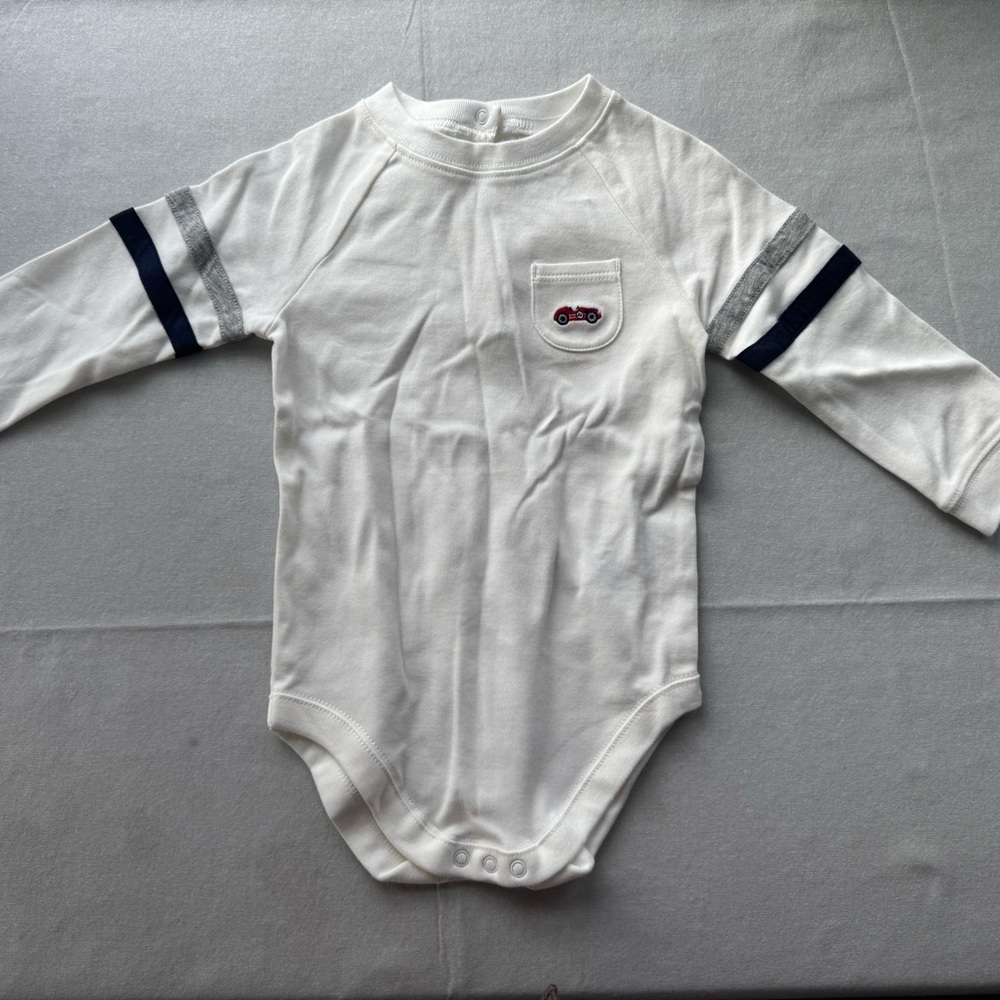Janie and Jack White Bodysuit with Navy and Gray Stripes